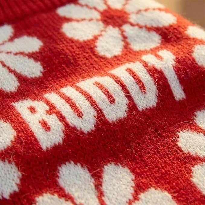 Custom Knit Sweater for Dogs and Cats with Personalized Name, Flower Pattern, Soft Knit Winter Apparel, Ideal for Pet Lovers, Cozy and Stylish Pet Clothing