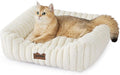 Small Dog Beds for Small Dogs - Washable Cat Beds for Indoor Cats, Rectangle Orthopedic Puppy Bed with Fluffy Removable Cover, 20x19x7inches, Cream