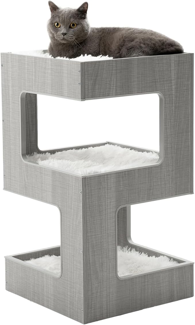 ACH Modern Cat Furniture Cat Tree Spacious Perch Multi-Level Cat Tower for Indoor Cats 27.5 Inch Luxury Cat Tree Stand House for Kittens with Removable Soft Blanket and Condo