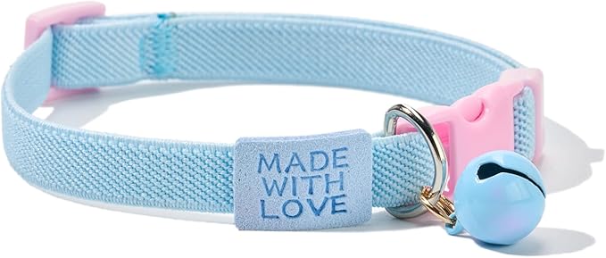 Elastic Cat Collar 2 Pack of Safety Quick Release Cat Collars with Bell Anti-Suffocation Kitten Puppy Collars(Pink+Blue)