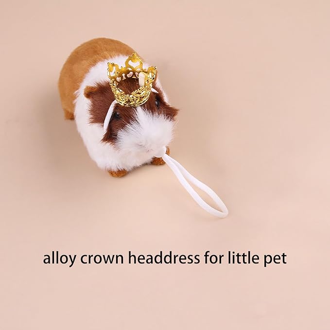 1PCS Crown Tiara Headband for Cat Dogs Puppy Birds Ducks Chicken Rabbit Hamster Pets Party Birthday Grooming Hair Accessories(Gold, Elastic)