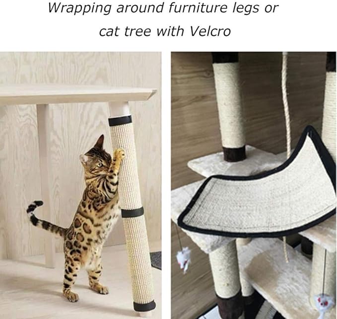 HAOZAIKEJI Cat Scratcher Mat, 2PCS Natural Sisal Cat Scratching Pad, Heavy Duty Couch Guard, Protecting Furniture, Easy Installation, Indoor, All Breed Sizes, Durable, Eco Friendly, Non Toxic