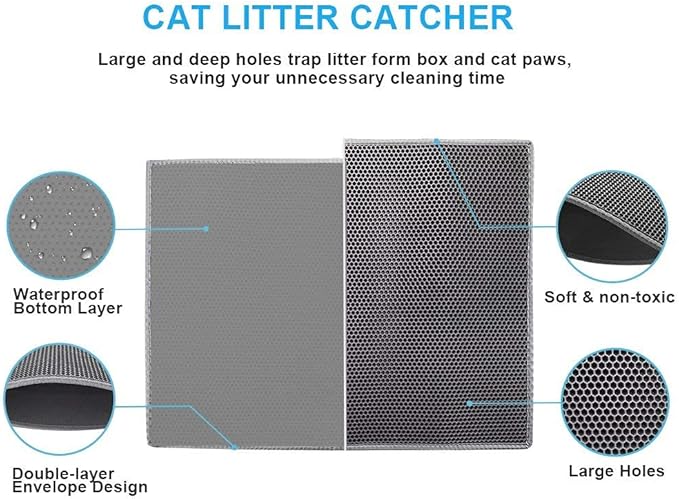 Pieviev Cat Litter Mat Double Layer Waterproof Urine Proof Trapping Mat 1 Pack (Gray, 30x24 Inch (Pack of 1))