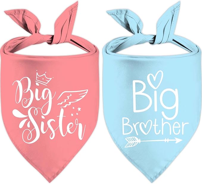 Big Sister Big Brother Dog Bandanas, Adjustable Double Sided Pet Bandana for Pregnancy Announcement, Triangle Scarf for Small Medium Large Dogs, Puppy Sibling Reveal Accessories 2 Pack