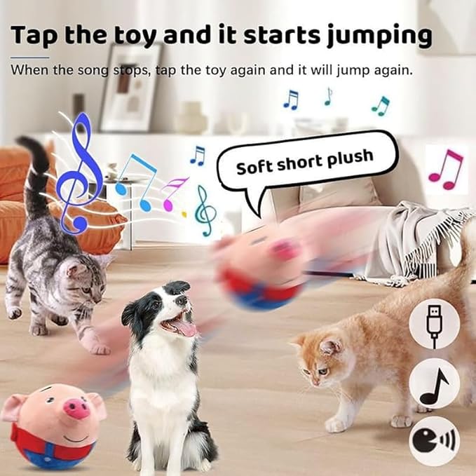 Interactive Dog Toys,Jumping Squeaky Dog Toys with Recording and Music Modes,Activated Dog Toy Moving Dog Toy for Small/Medium/Large Dogs to Keep Them Busy(Red Pig)