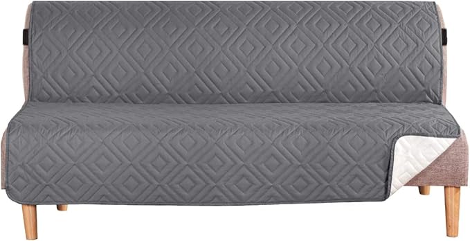 H.VERSAILTEX Futon Cover Reversible Sofa Slipcover Furniture Protector Water Resistant 2 Inch Wide Elastic Straps Sofa Bed Pets Kids Dog Cat Fit Sitting Width Up to 70"(Futon, Gray/Beige)