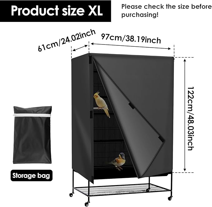 Bird Cage Cover - 210D Bird Cage Covers for Night Heavy Duty & Waterproof, Fade-Resistant Pet Cover Accessory for Parakeet, Parrot, Cockatiel and More Finches (XL)