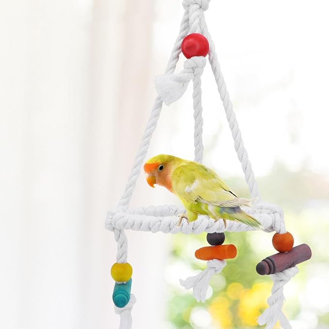 Hypeety Pet Bird Parrot Swing - Hanging Hammock for Parakeets, Budgies, Conures & Quaker Parrots - Cotton Rope Round Swing Toy