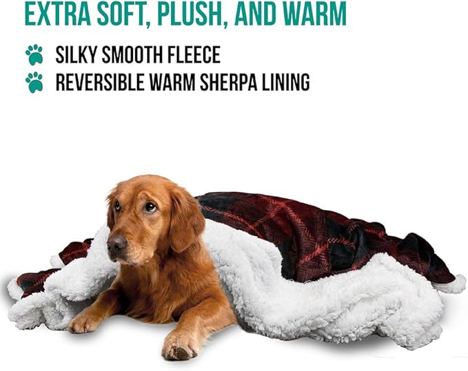 PetAmi Dog Blanket for Bed, XL Pet Blanket Large Dogs, Fleece Furniture Couch Cover Protector Sofa Car Crate Kennel, Soft Sherpa Cat Throw Plush Reversible Washable, Twin 60x80 Plaid Red