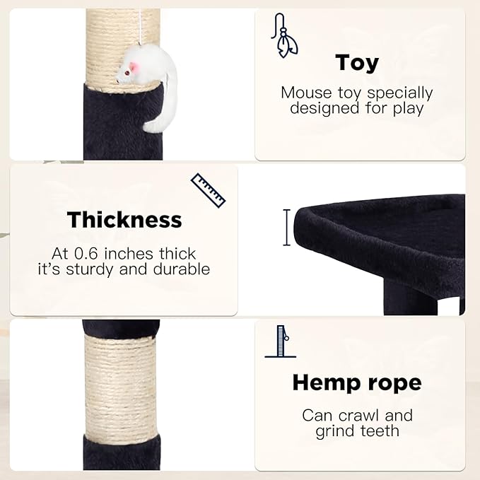 BestPet | 37" Cat Tree Tower | Dark Gray | Sturdy Multi-Level Cat Tree with Plush Condo, Cozy Perch, Sisal Scratching Posts, Hanging Toy and Hammock | Easy Assembly | for Kittens & Adult Cats