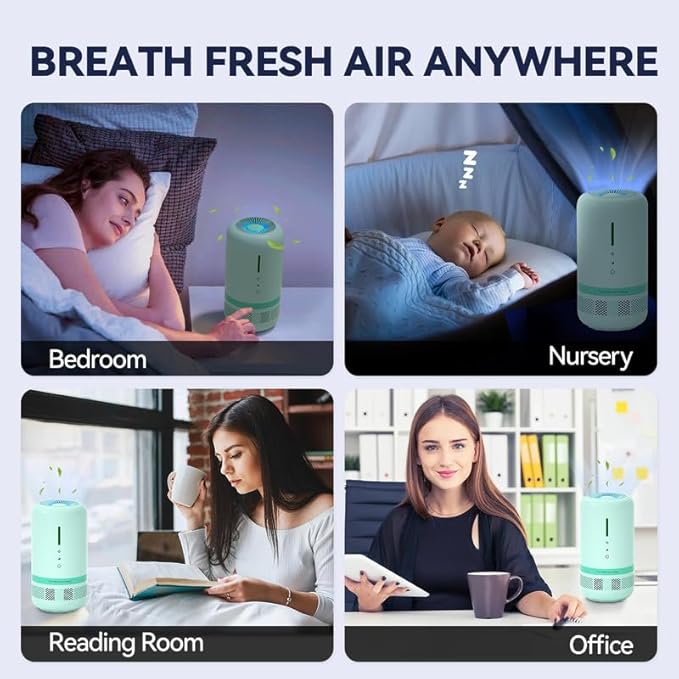 Air Purifiers for Home,HEPA Small Air Purifier for Room up to 960ft²,Air Purifiers for Home Pets,Odor,Dust,Quiet Air Cleaner for Office,Living Room,Bedroom,Green 2 Pack