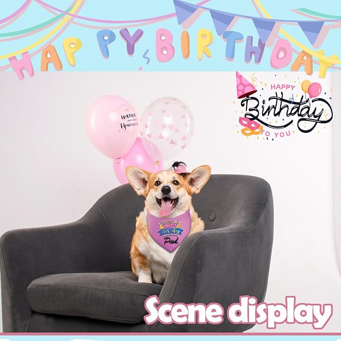 Personalized Dog Birthday Bandana, Happy Birthday Scarf with Embroidered Name,Dog Girl Boy Birthday Party Supplies Triangle Bibs,Gift for Medium Large Dogs Pets