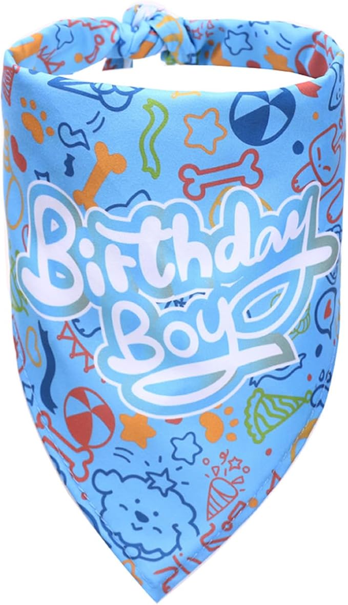Happy Birthday Dog Party Supplies Kit - Dog Party Hat, Bandana, Bowtie & Happy Birthday Banner Decorations for Small Dogs, Puppy Birthday Outfit Accessories & Pet Birthday Party Decor (Blue)