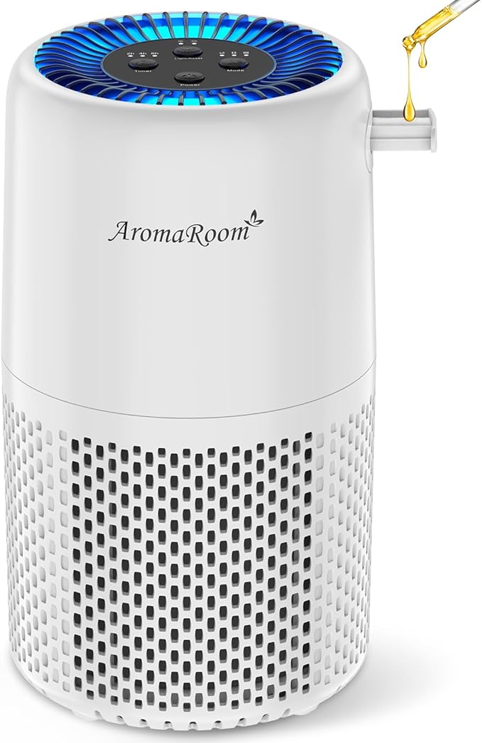 Air Purifier for Home Bedroom, AromaRoom H13 HEPA Air Filter For Smoke Pollen Dander Hair Smell Air Cleaner, 3-in-1 Filter with Sleep Mode, Quiet Air Cleaner For Pets, Home, Baby Room (White)