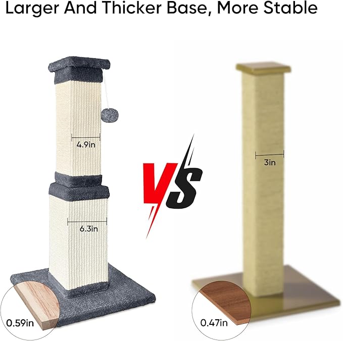 AGYM Cat Scratching Post, 32 Inch Cat Scratching Posts for Large Cats, Scratching Posts for Indoor Cats Adults, Cat Scratch Post with Nature Sisal, Deep Gray