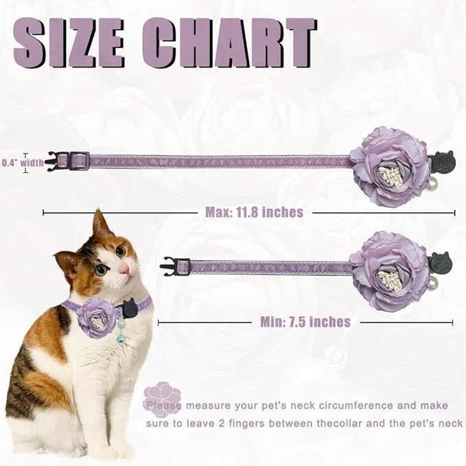 Fupo Purple Cat Collar with Flower Bowtie - Kitten Collar Breakaway Cat Collar for Girl Cats Puppies