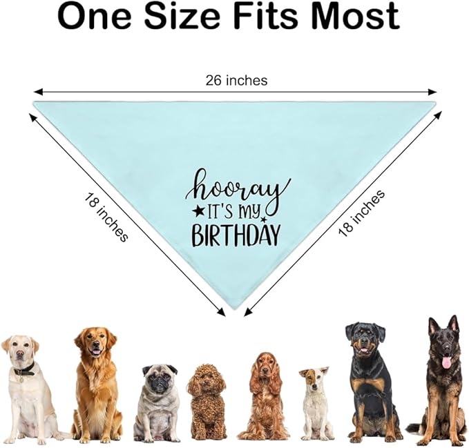 Hooray It's My Birthday Blue Dog Bandana, Cute Birthday Gifts for Dog Lover New Pet Owner, Pup Scarf Accessory Photo Prop for Festive Celebration Party Dinner, First Birthday Supply for Pup