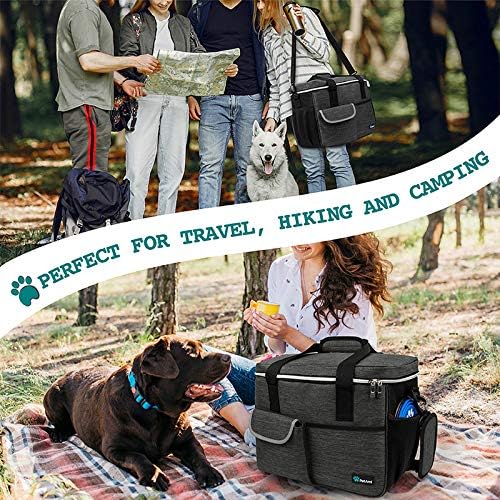 PetAmi Dog Travel Organizer with Food Container and Bowls, Weekend Camping Accessories - Charcoal, Medium