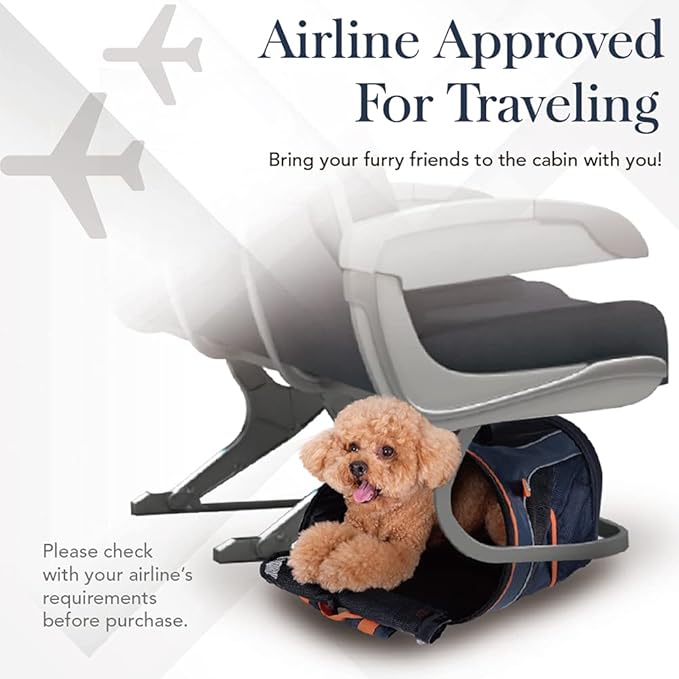 ibiyaya - Airline Approved Pet Carrier for Small to Medium Dogs and Cats - Dog Backpack Carrier, Breathable Mesh Material with Magnetic Buttons, Side Pockets, and Auto-Lock Zipper - Navy Blue