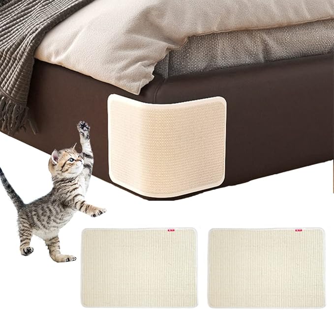 2PCS Cat Scratcher Mat Sofa Protector Natural Sisal Cat Scratching Mat Cat Scratch Couch Bed Corner Cover Heavy Duty Couch Guard Easy Installation Scratch Pad Grinding Claws(Beige Small)