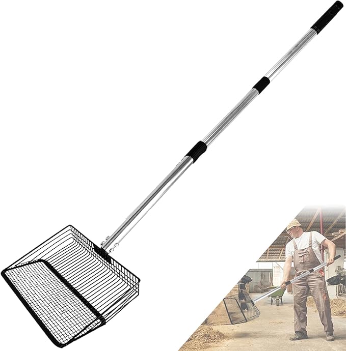 10inch Chicken Poop Scooper, Large Coop Litter Scoop with Stainless Steel Handle 4 in 1 Chicken Coop Pooper Shovel (36 to 63") Chicken Coop Accessories for Chicken Coop Cleaning