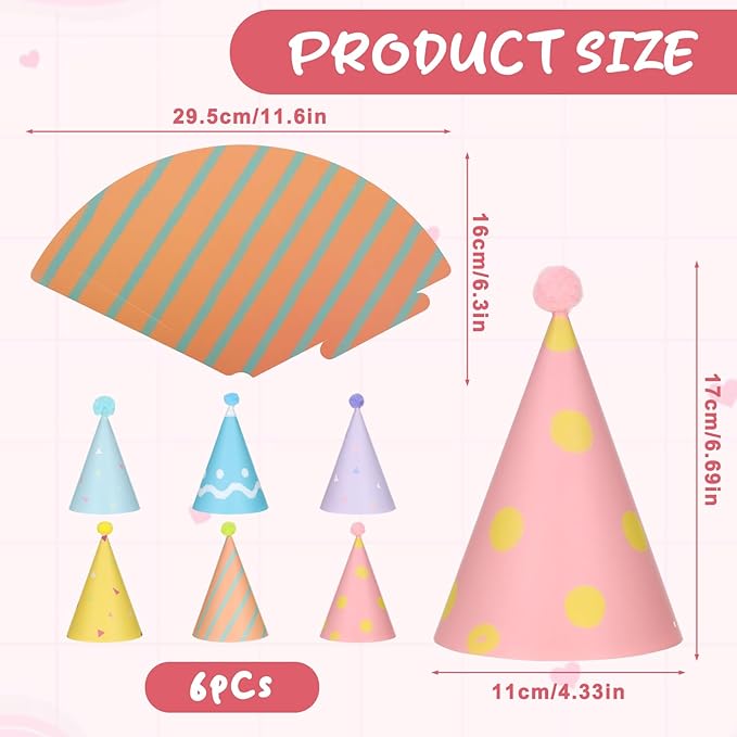 6 Pcs Birthday Hats for Dog/Cat, Mini Party Hats for Stuffed Animals, Adjustable Birthday Party Hat, Pet Accessories for Dolls, Dog, Cat, Small Animals (Multi-Color)