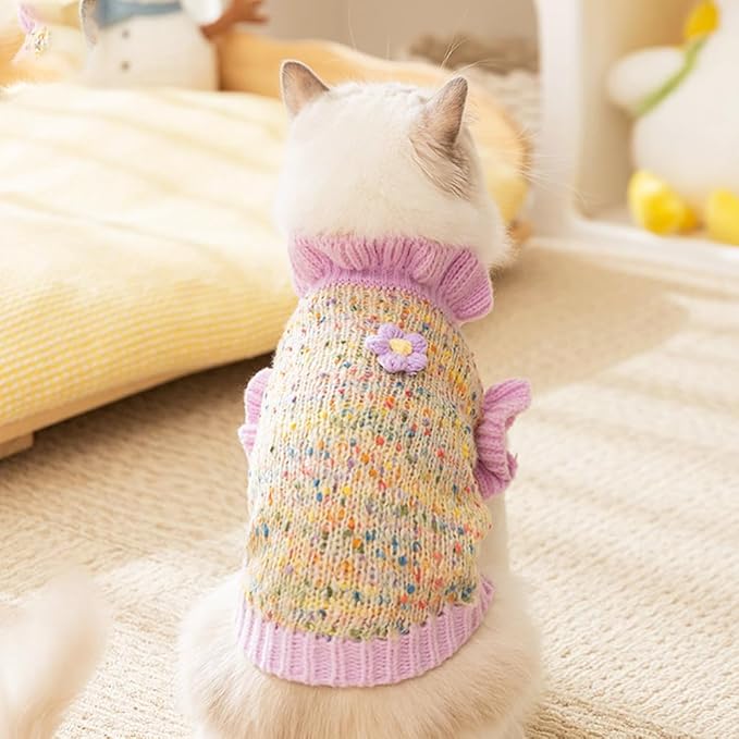 Purple Small Dog Sweater, Knitted Cat Sweater, Holiday Puppy Clothes for Little Dog Girl, Cold Weather Outfit for Kitten Chihuahua Yorkie Teacup Dachshund Pug (Purple, Medium)