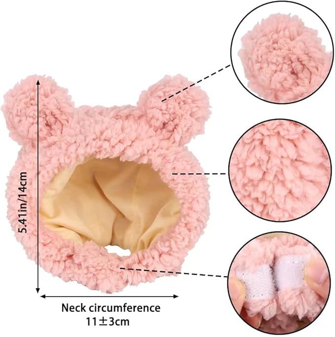 JOICEE Cute Cat Costume Warm Bear Hat for Cats Adjustable Soft Small Pet Headwear Bear Hat for Cat Puppy Dog (Pink)