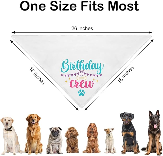 Birthday Crew White Dog Bandana, Cute Pet Scarf for Birthday Celebration, Puppy Costume Accessory Photo Prop for Festive Celebration Party Dinner, Heartwarming Gifts for New Dog Owner Dad Mom