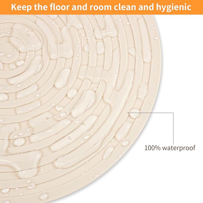 Ptlom Silicone Pet Food Mat for Dogs and Cats Placemat 2Pcs, Waterproof Non-Slip Feeding Bowl Mats Prevent Food and Water Overflow, Silicone Puppy Mat Suitable for Small Medium Pets, Beige, 9.5Inch
