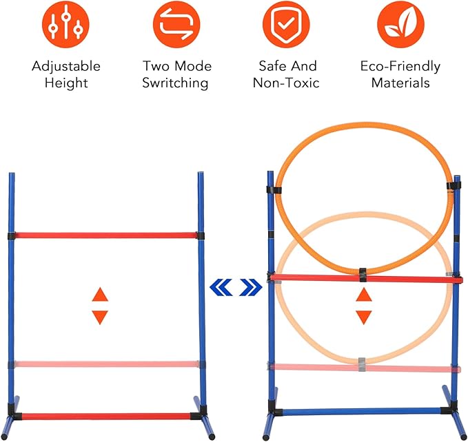 CuisinSmart Dog Agile Course Backyard Set, Dog Obstacle Course Backyard with 2-Set Agility Hurdle,Jump Ring, Tunnel, Pause Box, 8 Weave Poles, Toy Balls & Portable Storage Bags,Dog Agility Equipment