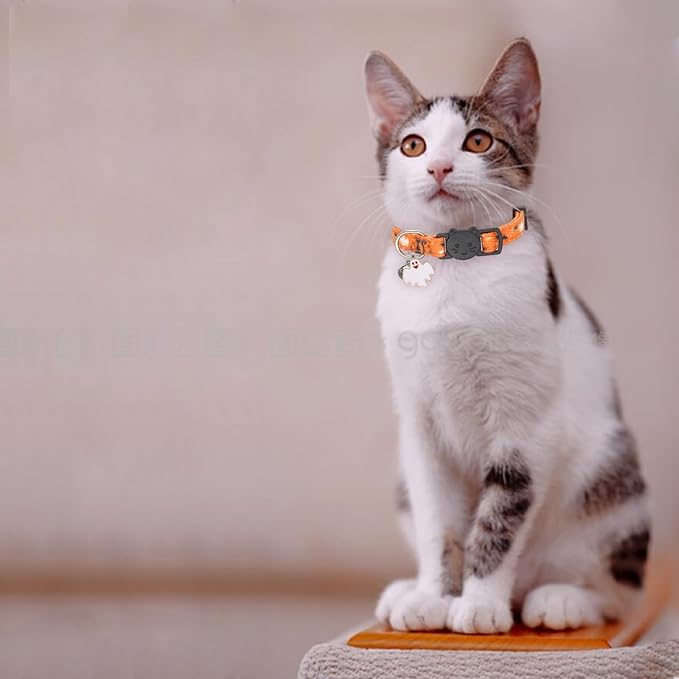 Halloween Cat Collar, Cotton 2 Pack Cat Collar with Bells, Breakaway Collars for Girl Boy Cats Kittens, Halloween Pink