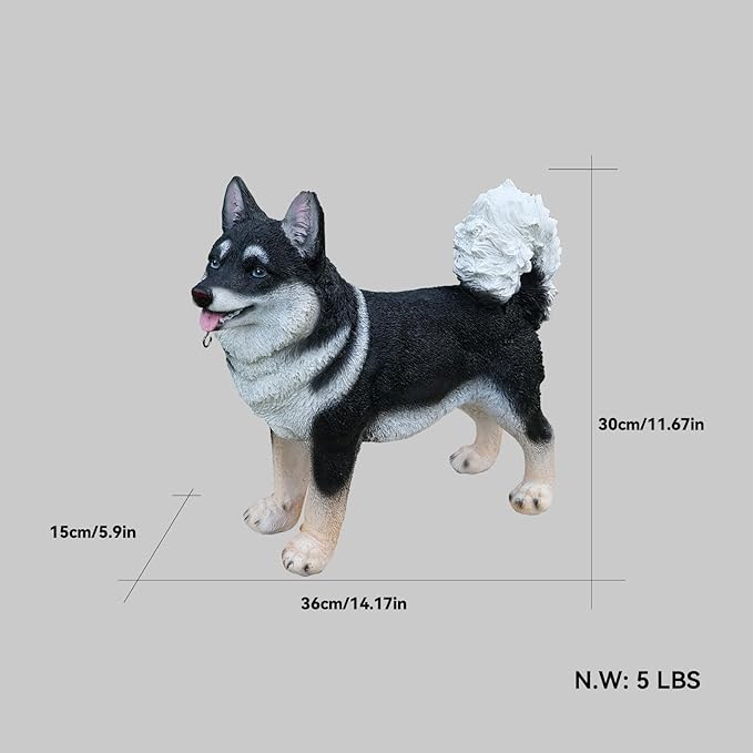 Akita Statue Outdoor Decorations – Outdoor Dog Statue Standing Black Akita with Removable Solar Light & Welcome Sign for Patio Décor
