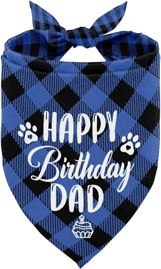 Dog Bandana, Happy Birthday Dad Dog Bandana, Dog Scarf Classical Plaid Printing, Dog Scarf Accessories, Dog Bandana Pet Scarf, Pet Scarf Accessories, Dog Bandana Gift for Dad Birthday Party (K26)