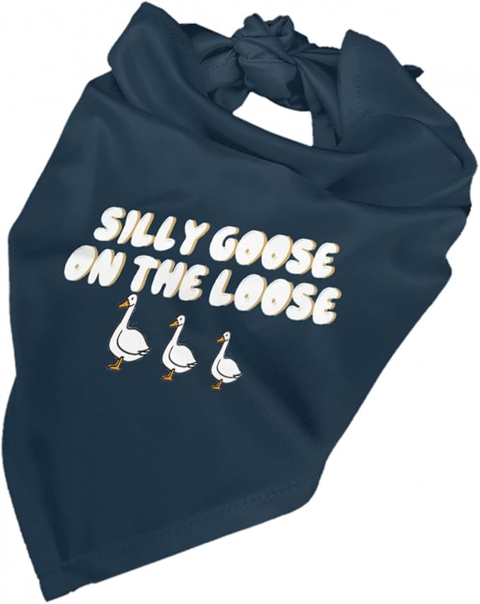 Silly Goose on The Loose Triangle Dog Bandana,Summer Bandana Funny Triangle Dogs Scarf Handkerchief Soft Adjustable Puppy Bandanas (Ink Blue)