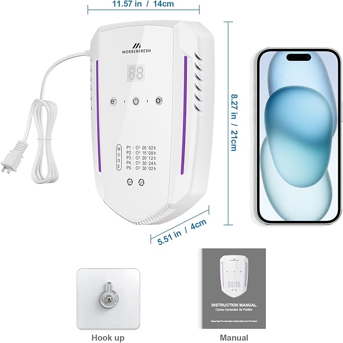 Cat Litter Deodorizer & Pet Odor Eliminator for Home, Ozone Air Purifier Plug in for Strong Dog Poof, Litter Box Deodorizer with 5 Mode for Smoke, Wardrobe, Garage, Car