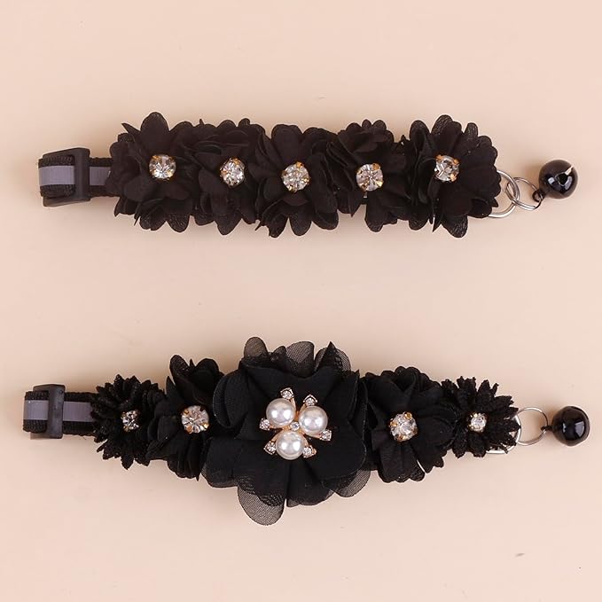 2 Pack Cat Collar Pink Floral with Bell and Removable Flower Bowtie Breakaway Adjustable Cat Collar for Girl Kitten Puppy Small Cats Dogs Daily Decoration (XQ102-6)