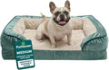 Furhaven Memory Foam Dog Bed for Medium/Small Dogs w/ Removable Bolsters & Washable Cover, For Dogs Up to 35 lbs - Plush & Velvet Waves Perfect Comfort Sofa - Celadon Green, Medium