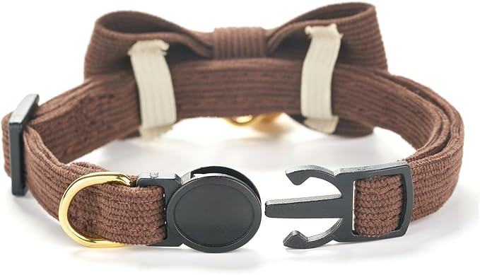 Cotton Breakaway Cat Collar with Bow Tie and Bell, Adjustable Cute Soft Corduroy Kitten Collars for Boy Cats
