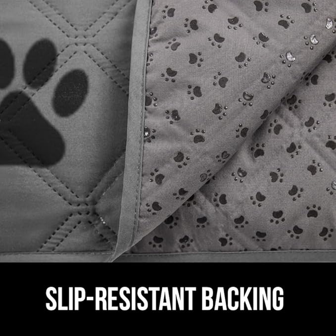 GORILLA GRIP Waterproof Bed Cover for Dogs, 82x52, Gripped Slip Resistant Backing, Leak Proof Washable Dog Blanket Covers Sofa, Couch, Sectional, Crate, Car, RV Seats, Pet Puppy Essentials, Gray Paw