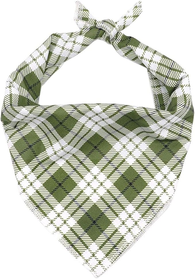 ARING PET Christmas Dog Bandanas, Green White Plaid Triangle Scarf for Puppy Small Medium Large Boy Girl Dogs-S