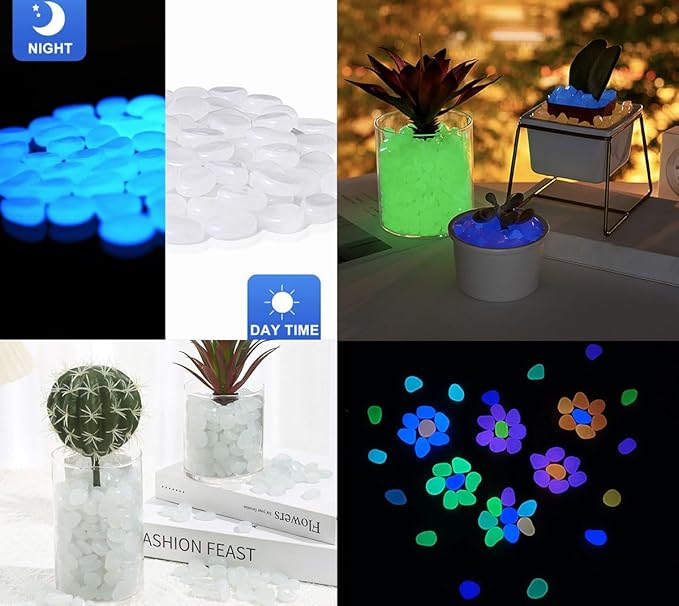 Glow in The Dark Stones 1000 Pcs Glow Pebbles Aquarium Rocks for Fish Tank Lawn Yard Garden Walkway Plant Pots (White)