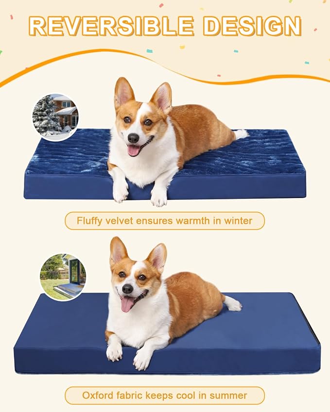 KSIIA Orthopedic Dog Crate Bed Waterproof Dog beds for Small Dogs Deluxe Plush Washable Pet Mat with Egg Crate Foam & Removable Cover, 23 x 17 Inch, Blue