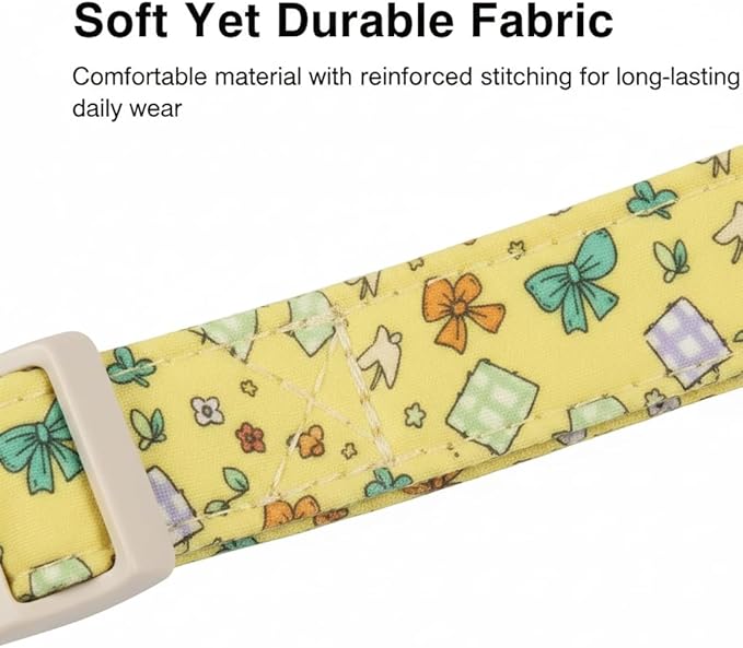 Dog Collars for Medium Dogs, Yellow Dog Collar with Cute Bow Print and Charm, Adjustable Medium Collar for Girl Female Dogs