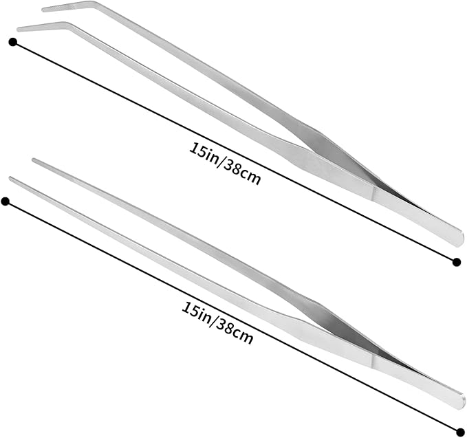 Vaincre 2PCS Long Tweezers, 15 inch Curved Aquascaping Tools, Stainless Steel Feeding Tongs Aquascape Tools, Aquarium Tweezers for Aquarium Reptile, Plant, Snakes, Lizards, Coral Feeder