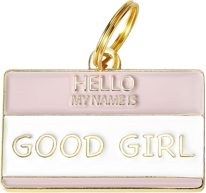 Two Tails Pet Company Personalized 'Good Girl' Pet ID Tag & Collar Charm - Custom Engraved Dog Tags for Pets - Luxury Brass, Gold Plating