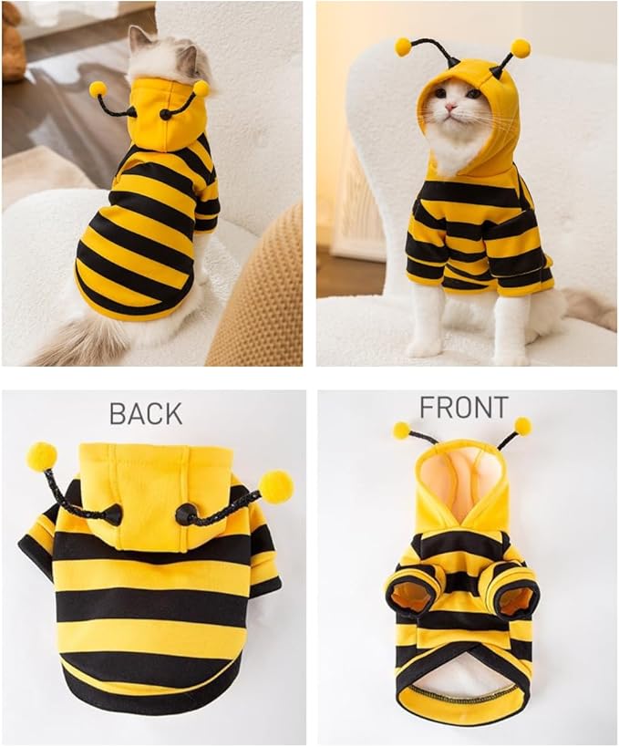 Selena Cat Bee Antennae Costume Hoodies Cute Bee Stripes Dog Kitten Puppy Pet Apparel (XX-Large,Yellow&Black)