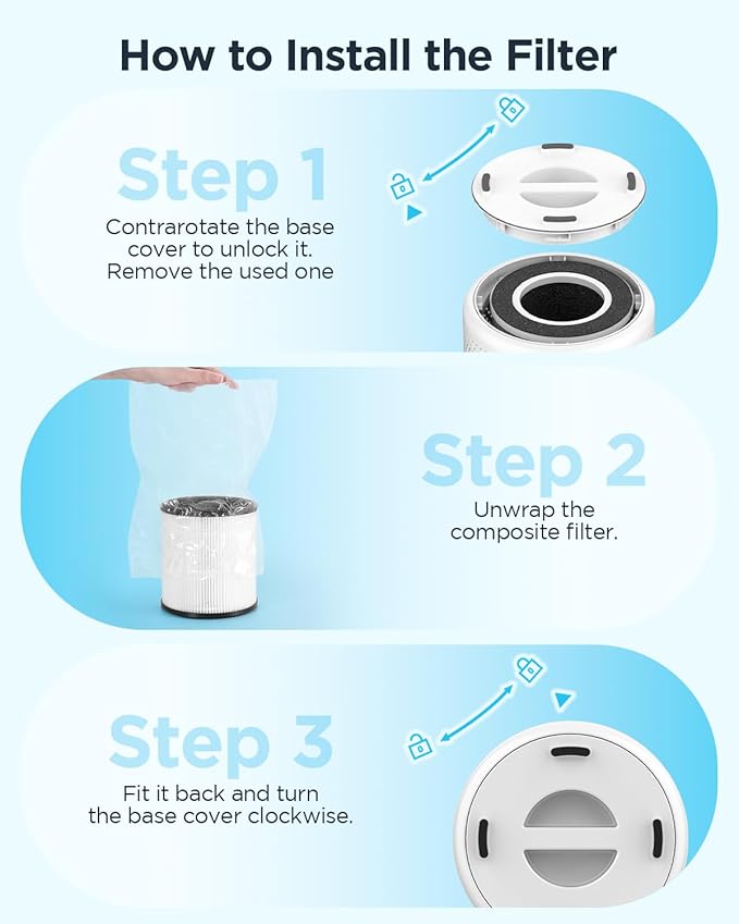 MOOKA Air Purifiers for Home Large Room up to 1076ft², H13 True HEPA Air Filter Cleaner, Odor Eliminator, Remove Smoke Dust Pollen Pet Dander, Night Light, B-D02L White