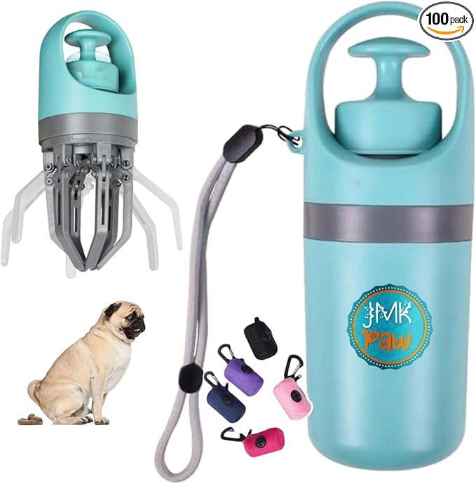 Pooper Scooper for Dog – Portable Dog Poop Holder with Waste Bag Pouch, Doggy Yard Trash Picker Upper, Small & Large Dogs Poop Scoop with Claw Pickup Tool, Travel Pet Accessories for Walking