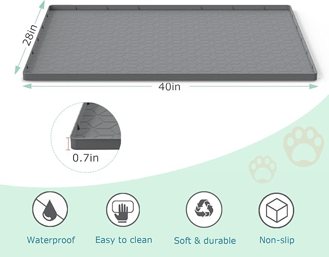Cat Litter Mat for Litter Box, Silicone Large Cat Litter Trapping Mat - 40x28 in, Waterproof & Non-Slip, Durable & Easy Clean, Gray